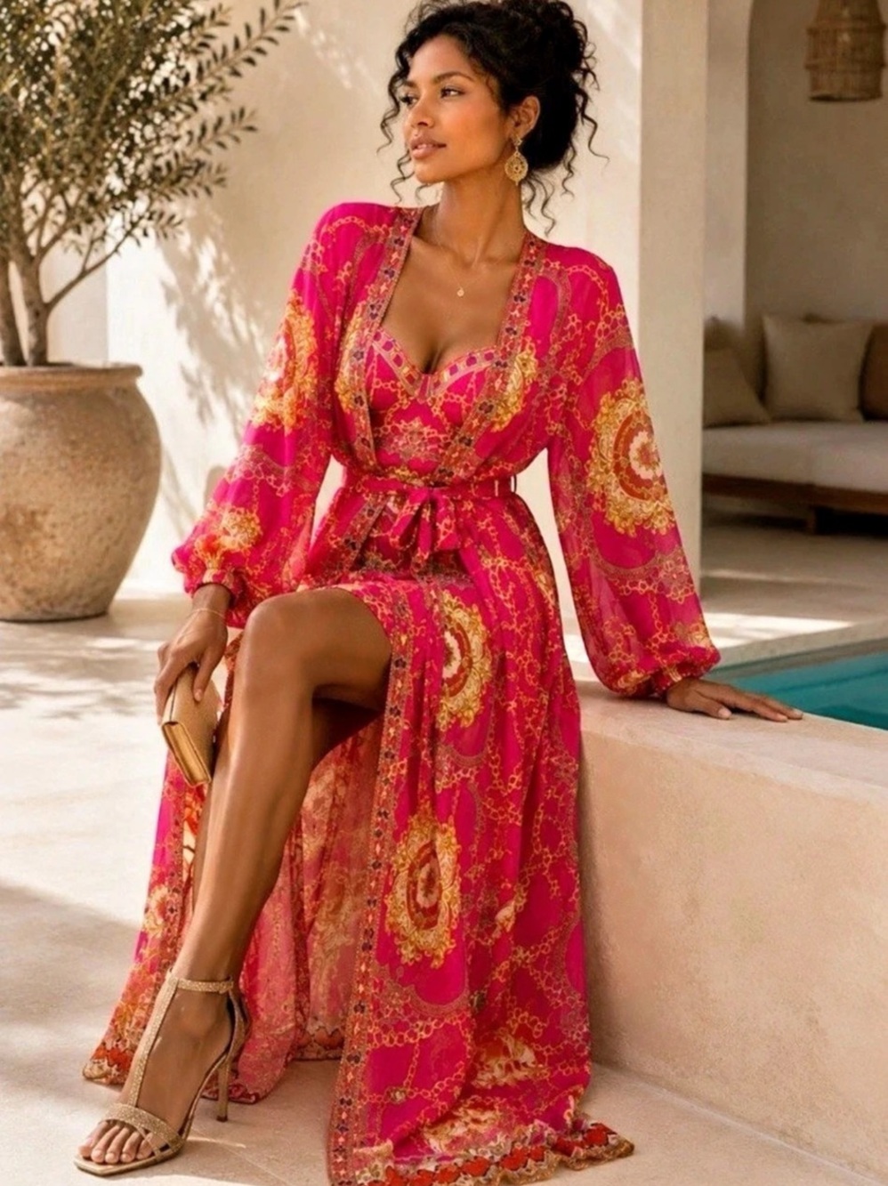 New Camilla Long Romantic Kimono Layer Wild Size S Silk Cape